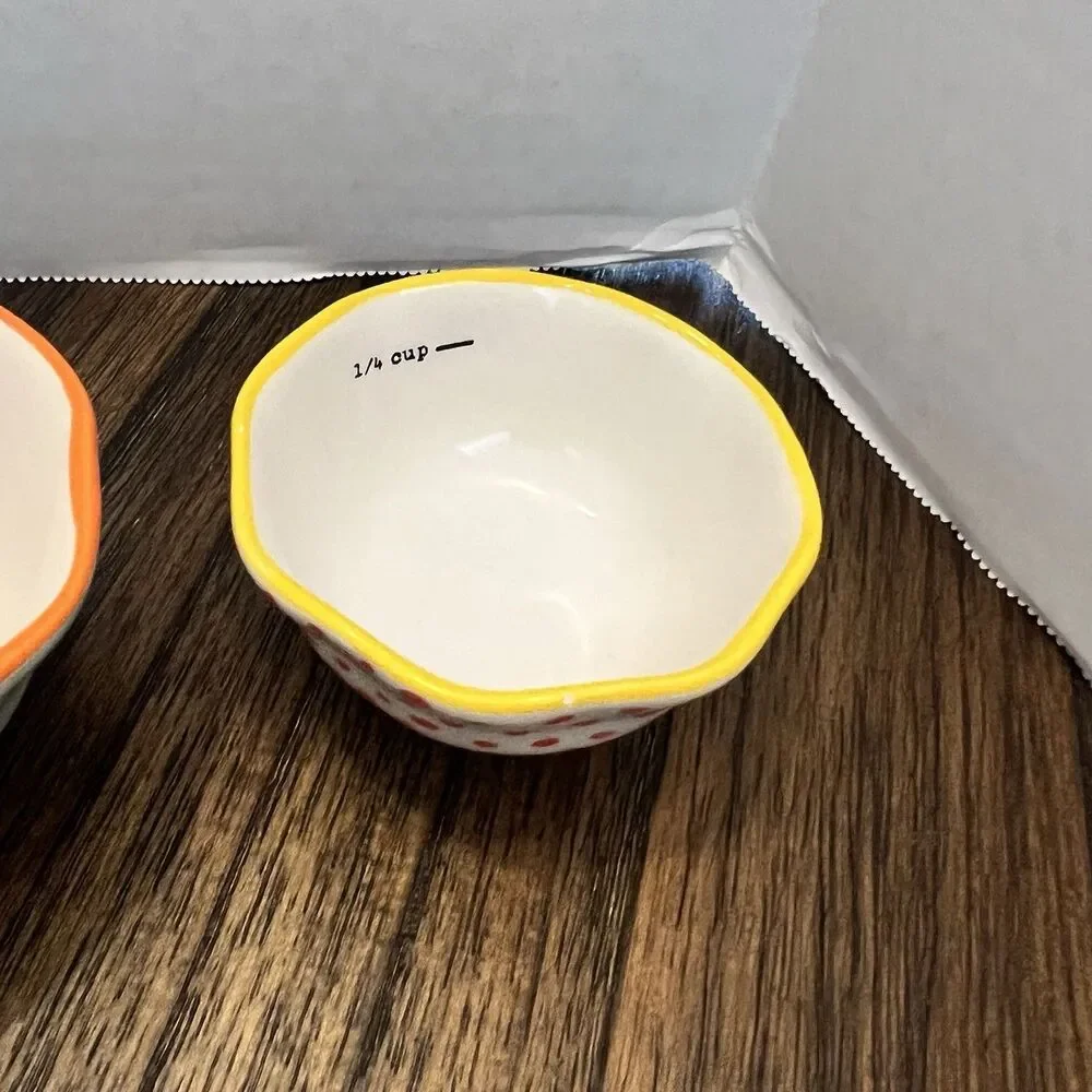 Pioneer Woman Measuring Cup Bowls Set of 4 ceramic Stacking dots color